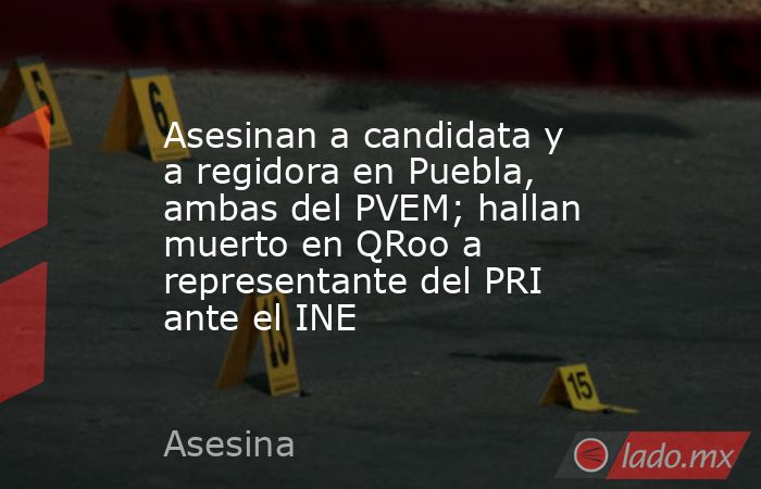 Asesinan a candidata y a regidora en Puebla, ambas del PVEM; hallan muerto en QRoo a representante del PRI ante el INE. Noticias en tiempo real