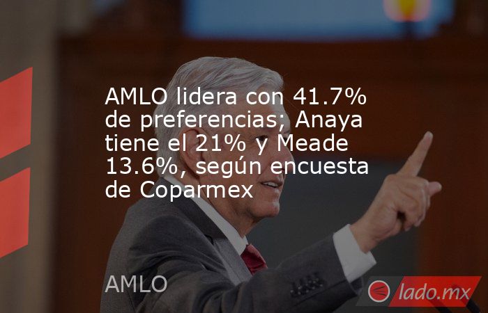 AMLO lidera con 41.7% de preferencias; Anaya tiene el 21% y Meade 13.6%, según encuesta de Coparmex. Noticias en tiempo real