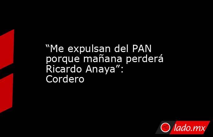 “Me expulsan del PAN porque mañana perderá Ricardo Anaya”: Cordero. Noticias en tiempo real