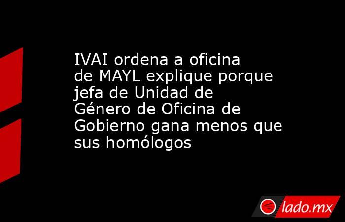 IVAI ordena a oficina de MAYL explique porque jefa de Unidad de Género de Oficina de Gobierno gana menos que sus homólogos. Noticias en tiempo real