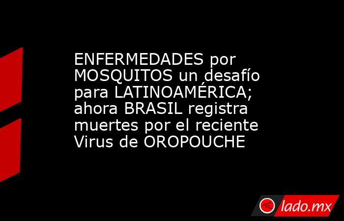 ENFERMEDADES por MOSQUITOS un desafío para LATINOAMÉRICA; ahora BRASIL registra muertes por el reciente Virus de OROPOUCHE. Noticias en tiempo real
