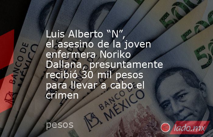 Luis Alberto “N”, el asesino de la joven enfermera Noriko Dallana, presuntamente recibió 30 mil pesos para llevar a cabo el crimen. Noticias en tiempo real