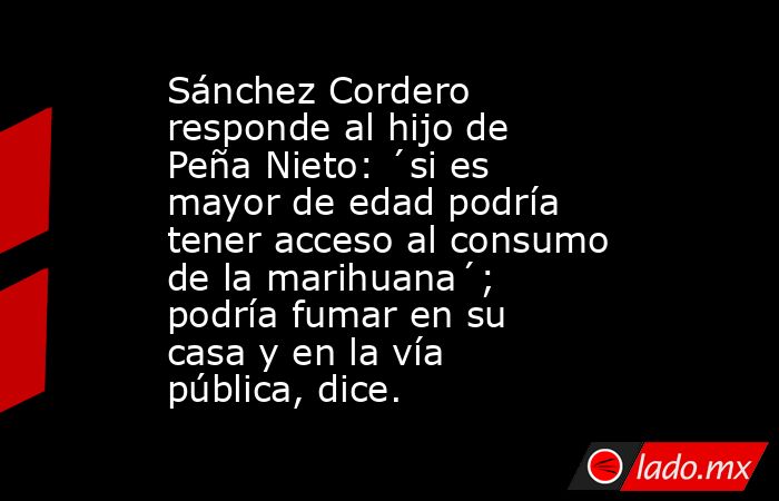 Sánchez Cordero responde al hijo de Peña Nieto: ´si es mayor de edad podría tener acceso al consumo de la marihuana´; podría fumar en su casa y en la vía pública, dice.. Noticias en tiempo real