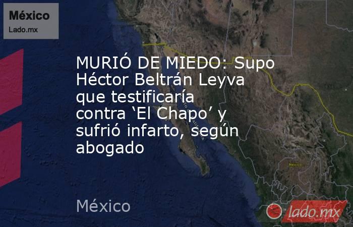 MURIÓ DE MIEDO: Supo Héctor Beltrán Leyva que testificaría contra ‘El Chapo’ y sufrió infarto, según abogado. Noticias en tiempo real