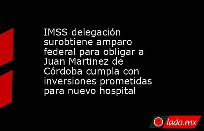IMSS delegación surobtiene amparo federal para obligar a Juan Martinez de Córdoba cumpla con inversiones prometidas para nuevo hospital. Noticias en tiempo real