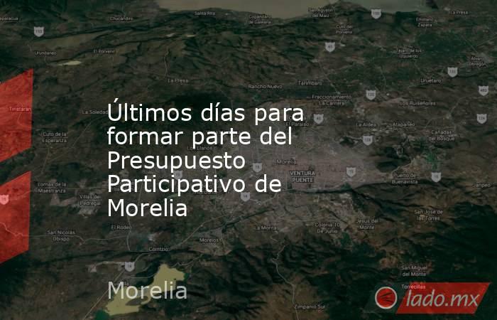 Últimos días para formar parte del Presupuesto Participativo de Morelia. Noticias en tiempo real
