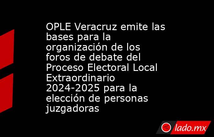OPLE Veracruz emite las bases para la organización de los foros de debate del Proceso Electoral Local Extraordinario 2024-2025 para la elección de personas juzgadoras. Noticias en tiempo real