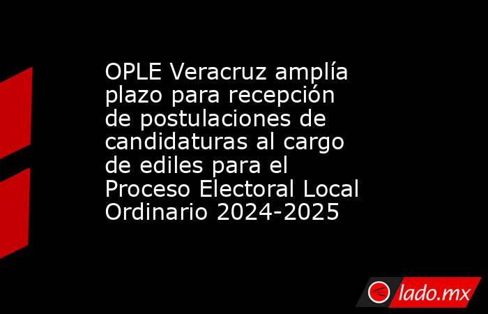 OPLE Veracruz amplía plazo para recepción de postulaciones de candidaturas al cargo de ediles para el Proceso Electoral Local Ordinario 2024-2025. Noticias en tiempo real