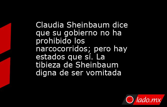 Claudia Sheinbaum dice que su gobierno no ha prohibido los narcocorridos; pero hay estados que sí. La tibieza de Sheinbaum digna de ser vomitada. Noticias en tiempo real