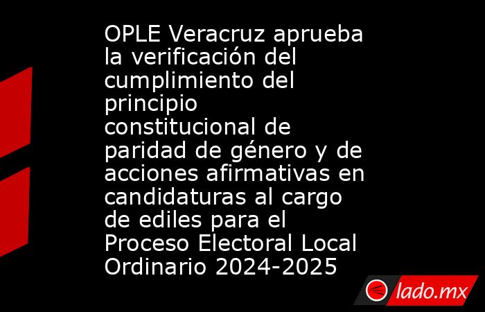 OPLE Veracruz aprueba la verificación del cumplimiento del principio constitucional de paridad de género y de acciones afirmativas en candidaturas al cargo de ediles para el Proceso Electoral Local Ordinario 2024-2025. Noticias en tiempo real