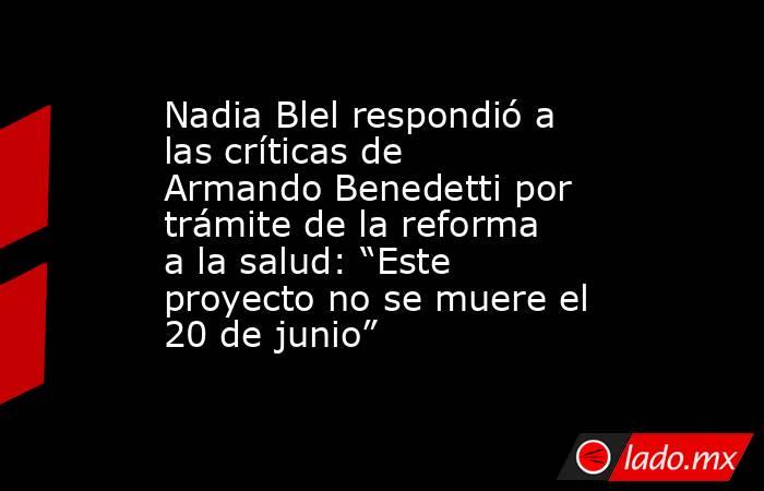 Nadia Blel respondió a las críticas de Armando Benedetti por trámite de la reforma a la salud: “Este proyecto no se muere el 20 de junio”. Noticias en tiempo real