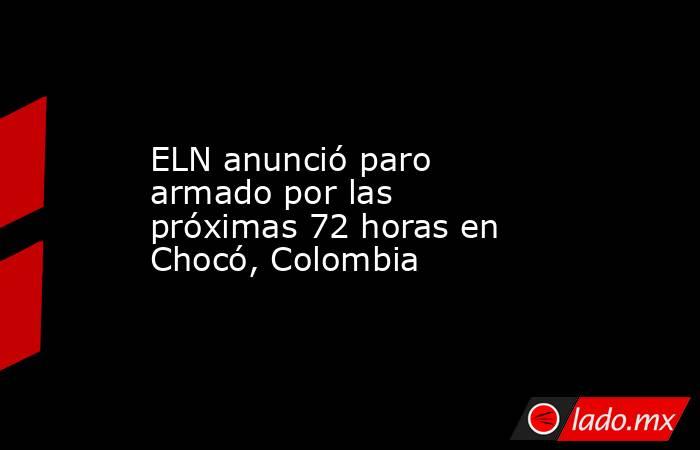 ELN anunció paro armado por las próximas 72 horas en Chocó, Colombia. Noticias en tiempo real