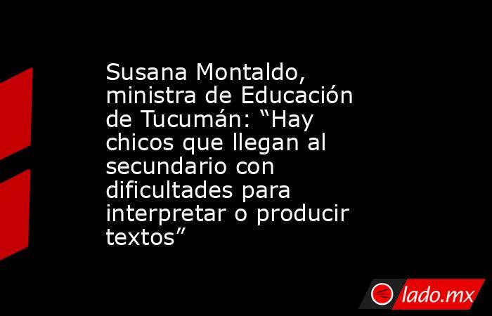 Susana Montaldo, ministra de Educación de Tucumán: “Hay chicos que llegan al secundario con dificultades para interpretar o producir textos” . Noticias en tiempo real