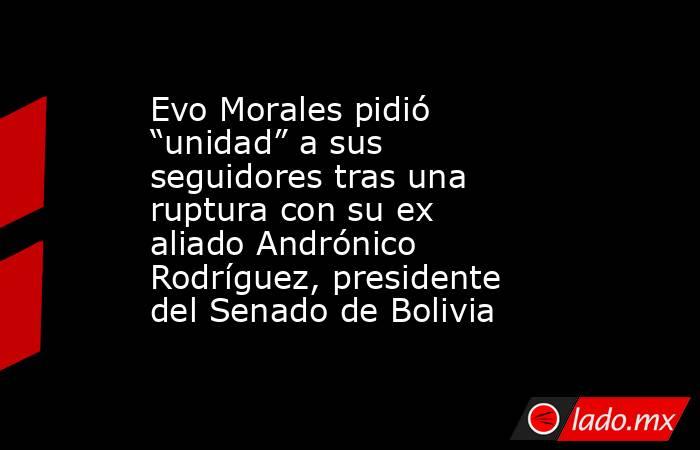 Evo Morales pidió “unidad” a sus seguidores tras una ruptura con su ex aliado Andrónico Rodríguez, presidente del Senado de Bolivia. Noticias en tiempo real