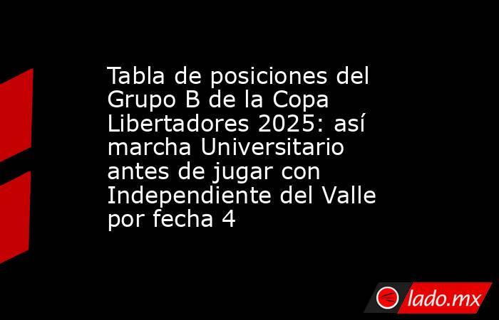Tabla de posiciones del Grupo B de la Copa Libertadores 2025: así marcha Universitario antes de jugar con Independiente del Valle por fecha 4. Noticias en tiempo real