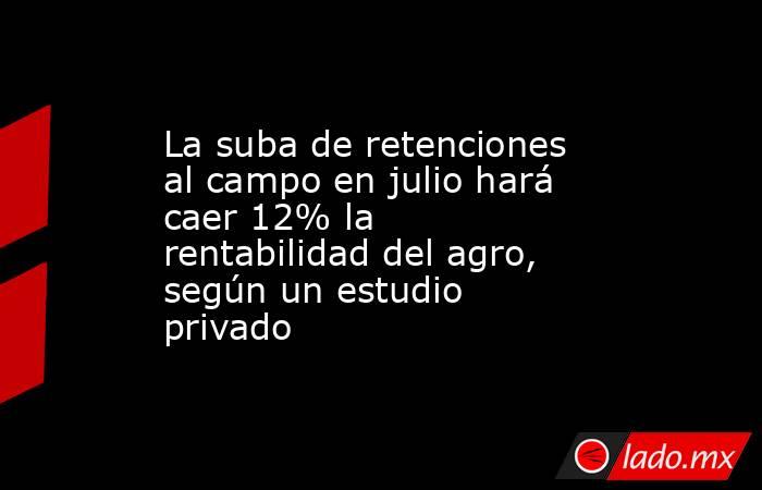 La suba de retenciones al campo en julio hará caer 12% la rentabilidad del agro, según un estudio privado. Noticias en tiempo real