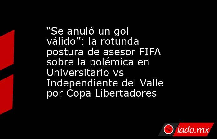 “Se anuló un gol válido”: la rotunda postura de asesor FIFA sobre la polémica en Universitario vs Independiente del Valle por Copa Libertadores. Noticias en tiempo real
