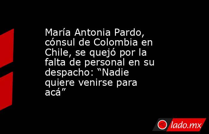 María Antonia Pardo, cónsul de Colombia en Chile, se quejó por la falta de personal en su despacho: “Nadie quiere venirse para acá”. Noticias en tiempo real