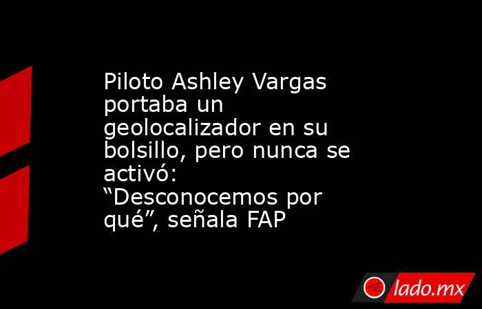 Piloto Ashley Vargas portaba un geolocalizador en su bolsillo, pero nunca se activó: “Desconocemos por qué”, señala FAP. Noticias en tiempo real
