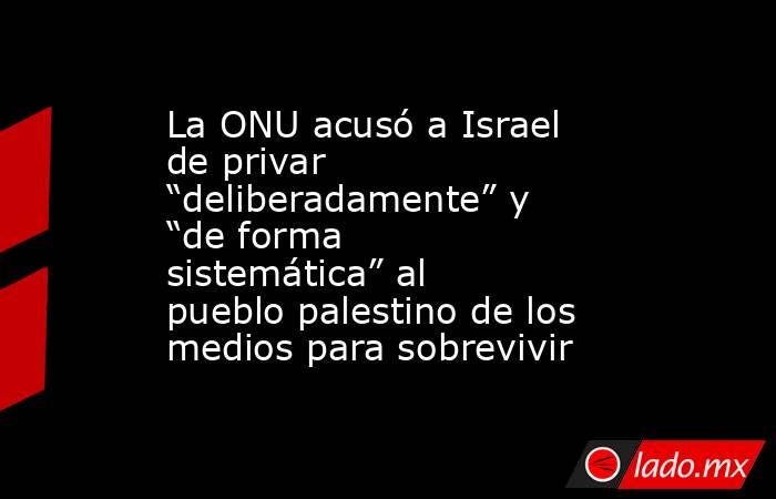 La ONU acusó a Israel de privar “deliberadamente” y “de forma sistemática” al pueblo palestino de los medios para sobrevivir. Noticias en tiempo real