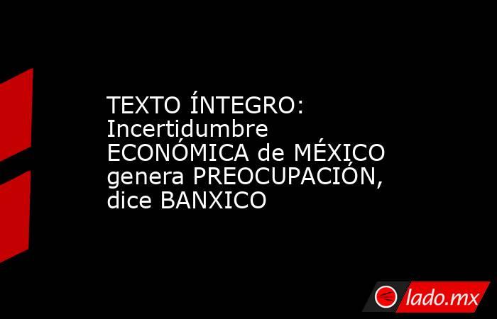 TEXTO ÍNTEGRO: Incertidumbre ECONÓMICA de MÉXICO genera PREOCUPACIÓN, dice BANXICO. Noticias en tiempo real