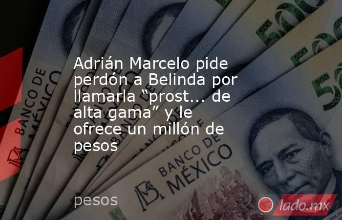 Adrián Marcelo pide perdón a Belinda por llamarla “prost... de alta gama” y le ofrece un millón de pesos. Noticias en tiempo real