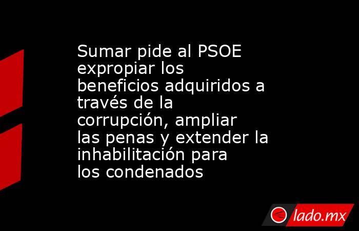 Sumar pide al PSOE expropiar los beneficios adquiridos a través de la corrupción, ampliar las penas y extender la inhabilitación para los condenados. Noticias en tiempo real