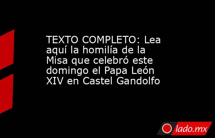 TEXTO COMPLETO: Lea aquí la homilía de la Misa que celebró este domingo el Papa León XIV en Castel Gandolfo. Noticias en tiempo real