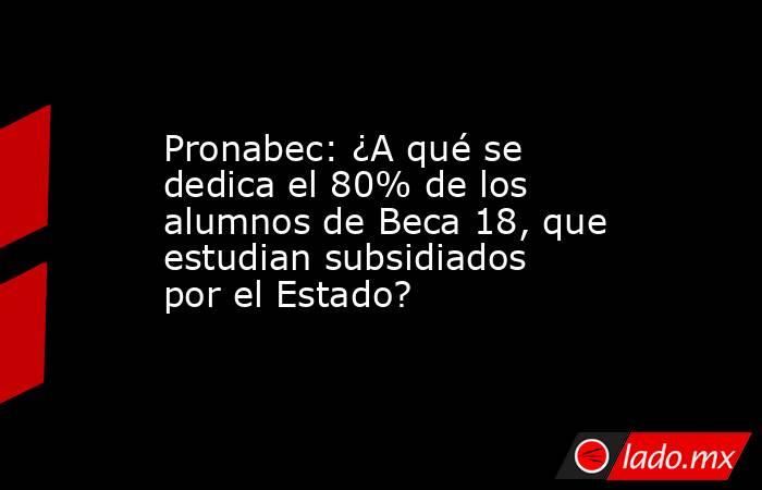 Pronabec: ¿A qué se dedica el 80% de los alumnos de Beca 18, que estudian subsidiados por el Estado?. Noticias en tiempo real