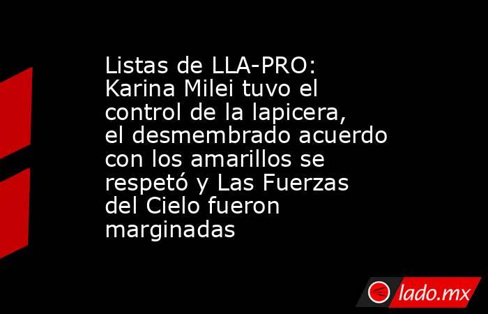 Listas de LLA-PRO: Karina Milei tuvo el control de la lapicera, el desmembrado acuerdo con los amarillos se respetó y Las Fuerzas del Cielo fueron marginadas . Noticias en tiempo real