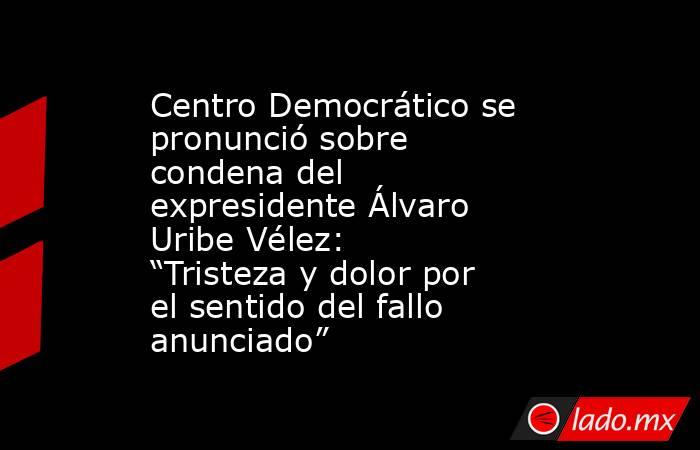 Centro Democrático se pronunció sobre condena del expresidente Álvaro Uribe Vélez: “Tristeza y dolor por el sentido del fallo anunciado”. Noticias en tiempo real