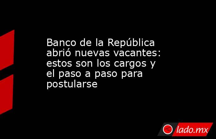 Banco de la República abrió nuevas vacantes: estos son los cargos y el paso a paso para postularse . Noticias en tiempo real