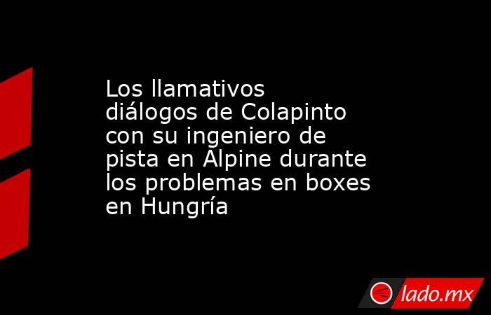 Los llamativos diálogos de Colapinto con su ingeniero de pista en Alpine durante los problemas en boxes en Hungría. Noticias en tiempo real