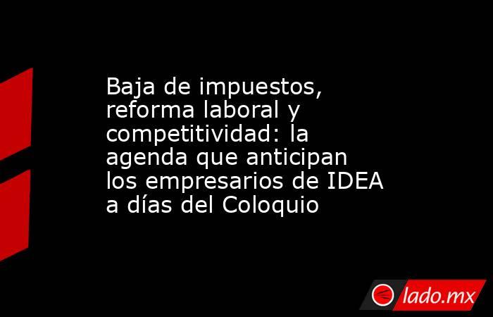Baja de impuestos, reforma laboral y competitividad: la agenda que anticipan los empresarios de IDEA a días del Coloquio. Noticias en tiempo real