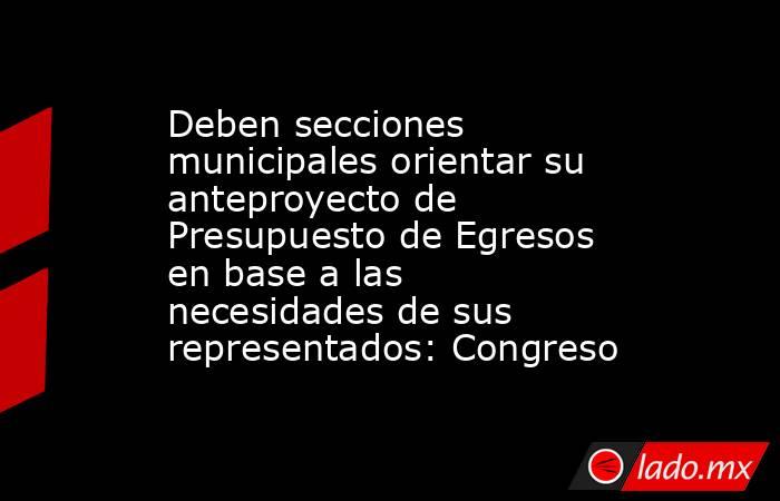 Deben secciones municipales orientar su anteproyecto de Presupuesto de Egresos en base a las necesidades de sus representados: Congreso. Noticias en tiempo real