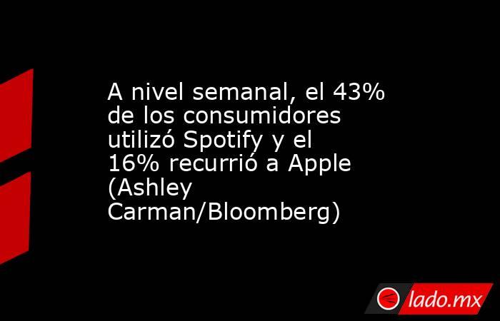 A nivel semanal, el 43% de los consumidores utilizó Spotify y el 16% recurrió a Apple (Ashley Carman/Bloomberg). Noticias en tiempo real