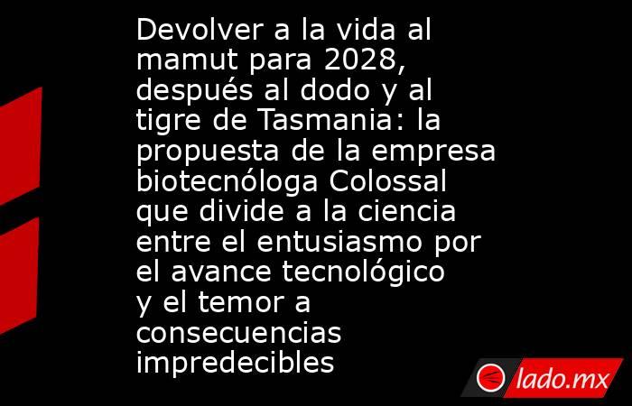 Devolver a la vida al mamut para 2028, después al dodo y al tigre de Tasmania: la propuesta de la empresa biotecnóloga Colossal que divide a la ciencia entre el entusiasmo por el avance tecnológico y el temor a consecuencias impredecibles. Noticias en tiempo real