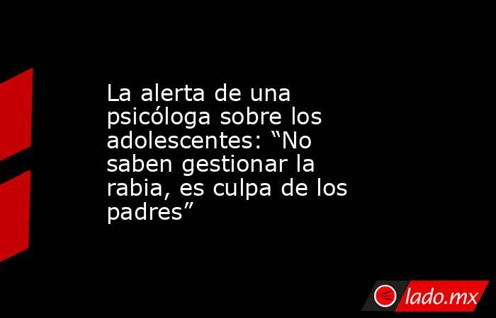 La alerta de una psicóloga sobre los adolescentes: “No saben gestionar la rabia, es culpa de los padres”. Noticias en tiempo real