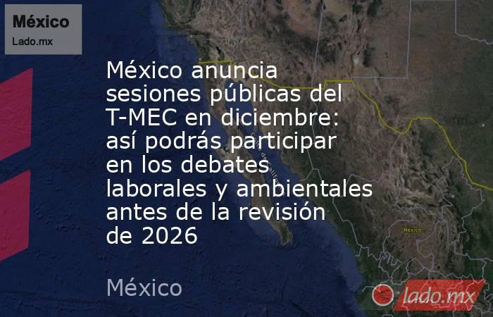 México anuncia sesiones públicas del T-MEC en diciembre: así podrás participar en los debates laborales y ambientales antes de la revisión de 2026. Noticias en tiempo real