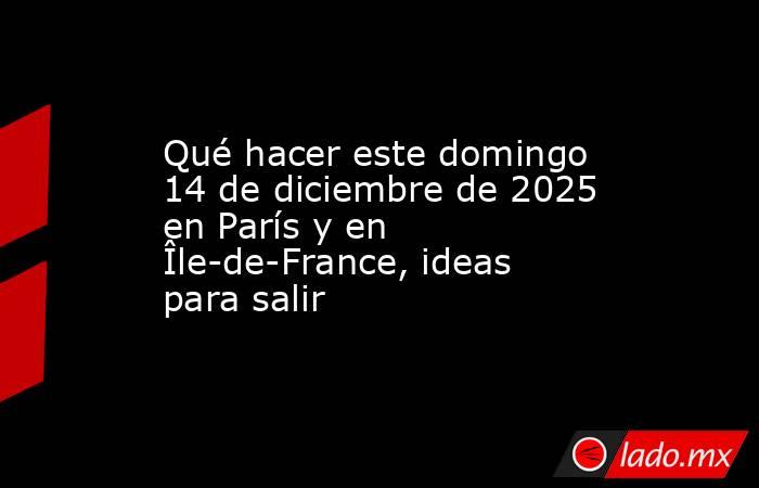 Qué hacer este domingo 14 de diciembre de 2025 en París y en Île-de-France, ideas para salir. Noticias en tiempo real