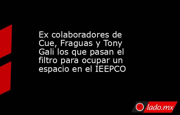 Ex colaboradores de Cue, Fraguas y Tony Gali los que pasan el filtro para ocupar un espacio en el IEEPCO. Noticias en tiempo real