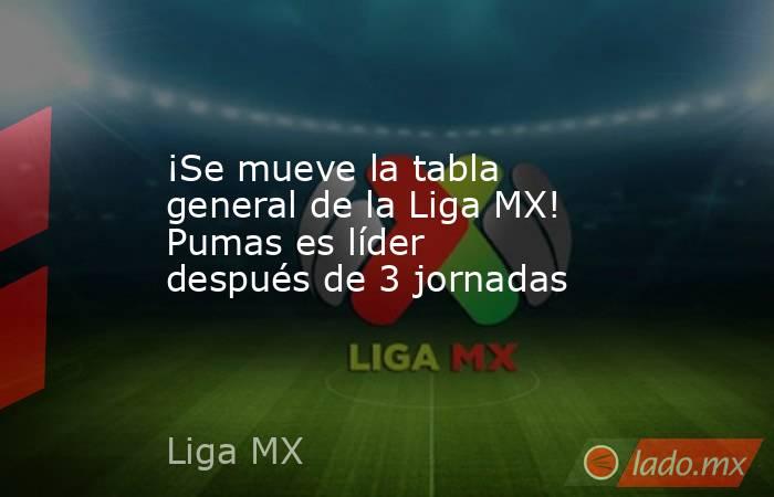¡Se mueve la tabla general de la Liga MX! Pumas es líder después de 3 jornadas. Noticias en tiempo real
