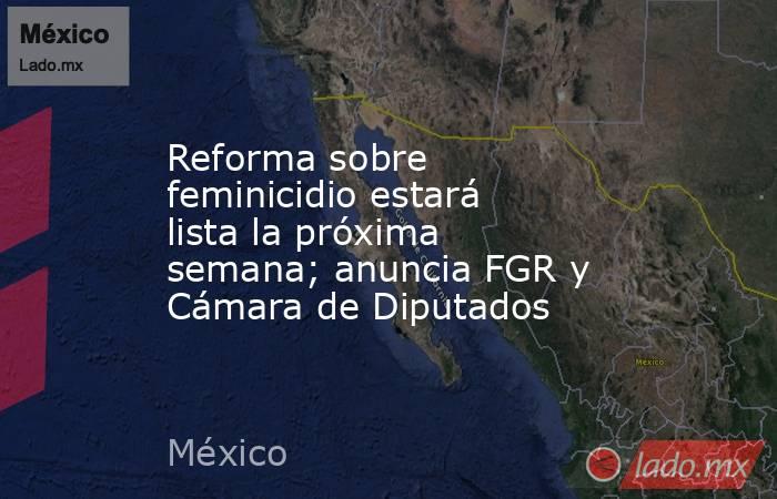Reforma sobre feminicidio estará lista la próxima semana; anuncia FGR y Cámara de Diputados. Noticias en tiempo real