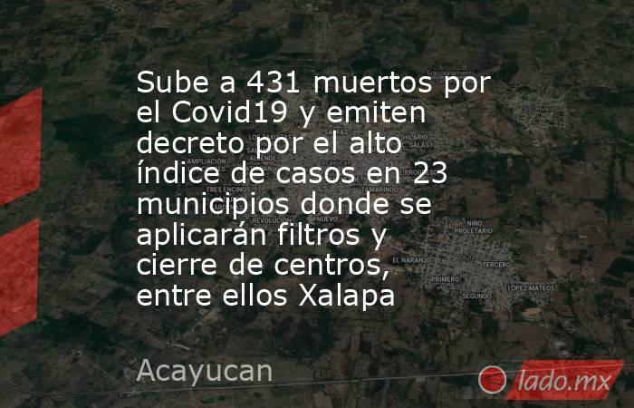 Sube a 431 muertos por el Covid19 y emiten decreto por el alto índice de casos en 23 municipios donde se aplicarán filtros y cierre de centros, entre ellos Xalapa. Noticias en tiempo real