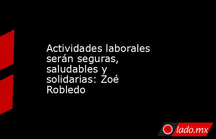 Actividades laborales serán seguras, saludables y solidarias: Zoé Robledo. Noticias en tiempo real