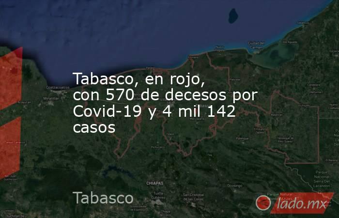 Tabasco, en rojo, con 570 de decesos por Covid-19 y 4 mil 142 casos. Noticias en tiempo real