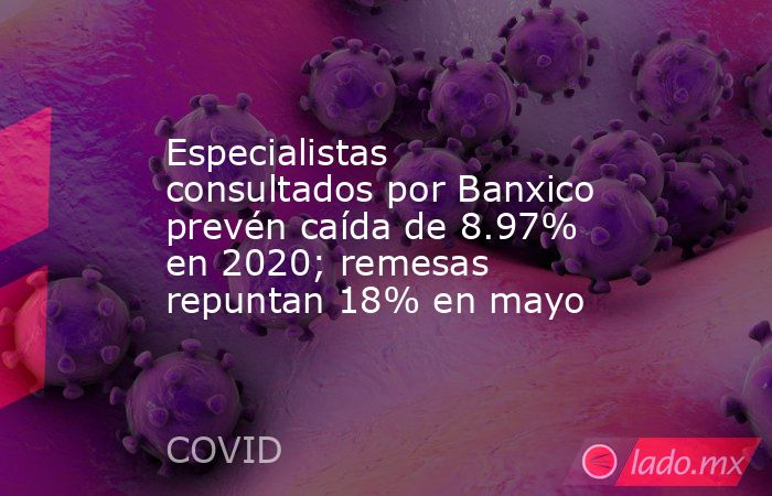 Especialistas consultados por Banxico prevén caída de 8.97% en 2020; remesas repuntan 18% en mayo. Noticias en tiempo real