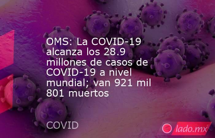 OMS: La COVID-19 alcanza los 28.9 millones de casos de COVID-19 a nivel mundial; van 921 mil 801 muertos. Noticias en tiempo real