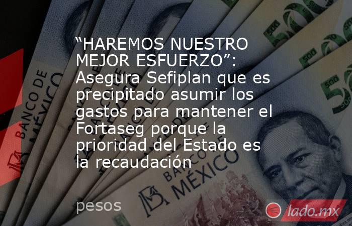 “HAREMOS NUESTRO MEJOR ESFUERZO”: Asegura Sefiplan que es precipitado asumir los gastos para mantener el Fortaseg porque la prioridad del Estado es la recaudación. Noticias en tiempo real