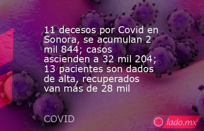 11 decesos por Covid en Sonora, se acumulan 2 mil 844; casos ascienden a 32 mil 204; 13 pacientes son dados de alta, recuperados van más de 28 mil. Noticias en tiempo real